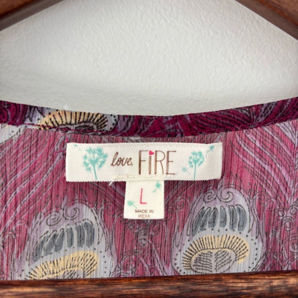 Love Fire Boho Peacock Print Lattice Tank Top Size L Whimsigoth Festival Sheer - Picture 4 of 11
